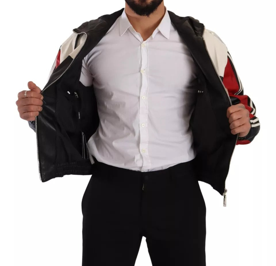 Dolce & Gabbana Black Leather Hooded Blouson Men's Jacket (Pre-Owned)