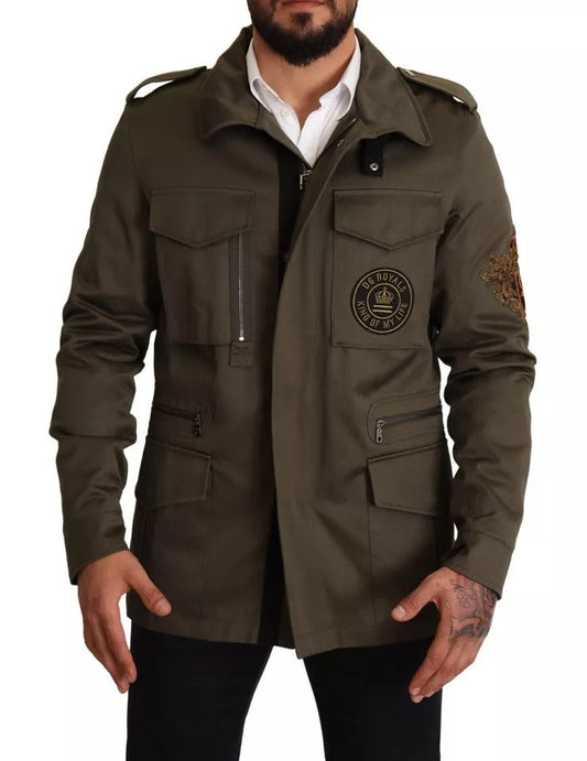 Dolce & Gabbana Green Cotton DG Love Blouson Coat Men's Jacket (Pre-Owned)