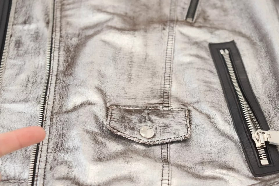 Dolce & Gabbana Silver Leather Biker Coat Lambskin Men's Jacket (Pre-Owned)
