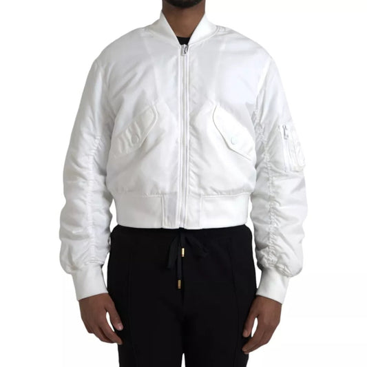 Dolce & Gabbana White Bomber Long Sleeves Full Zip Men's Jacket (Pre-Owned)