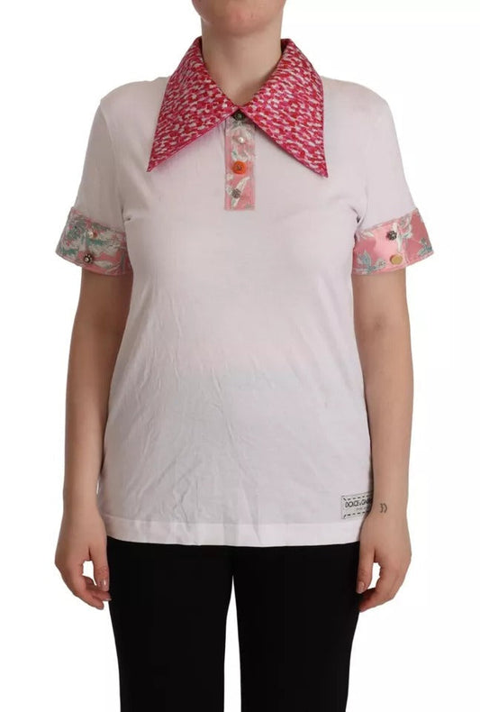 Dolce & Gabbana White Sartoria T-shirt Button Wide Collar Women's Top (Pre-Owned)