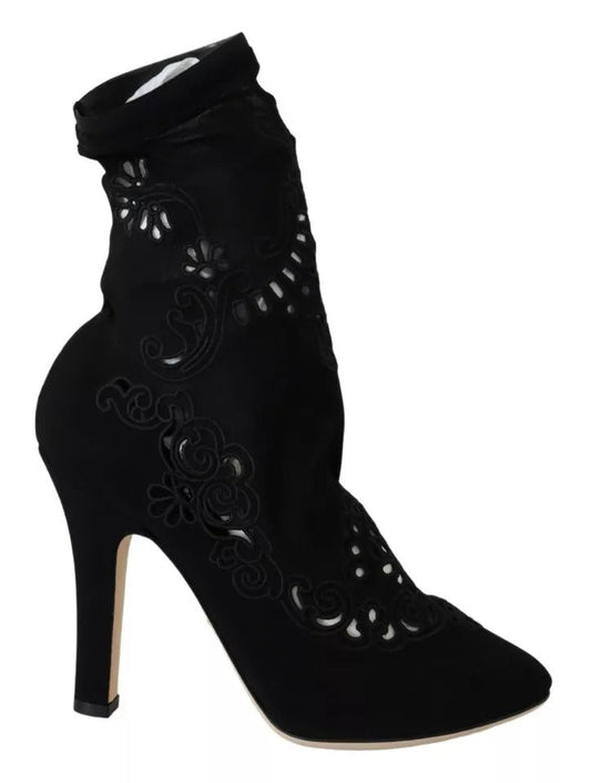 Dolce & Gabbana Black Stretch Pumps Boots Floral Lace Women's Shoes (Pre-Owned)