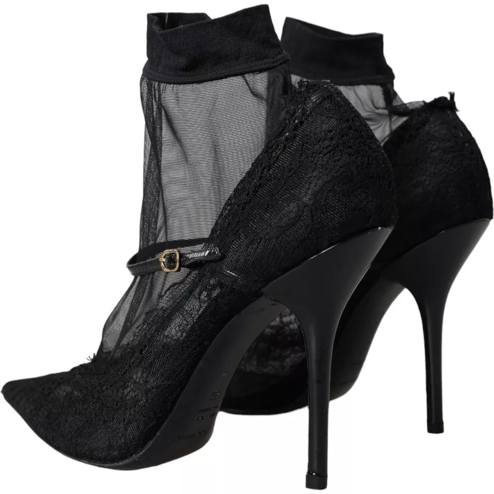 Dolce & Gabbana Black Tulle Stretch Boots Pumps Women's Shoes (Pre-Owned)