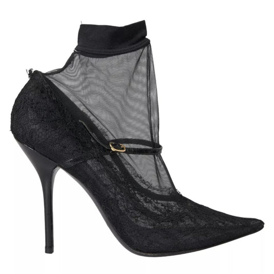 Dolce & Gabbana Black Tulle Stretch Boots Pumps Women's Shoes (Pre-Owned)