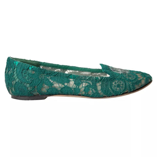Dolce & Gabbana Green Taormina Lace Slip On Flats Women's Shoes (Pre-Owned)