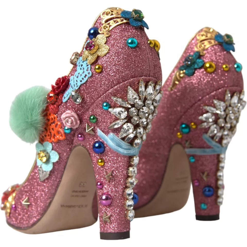 Dolce & Gabbana Pink Embellished Fur Mary Jane Pumps Women's Shoes (Pre-Owned)
