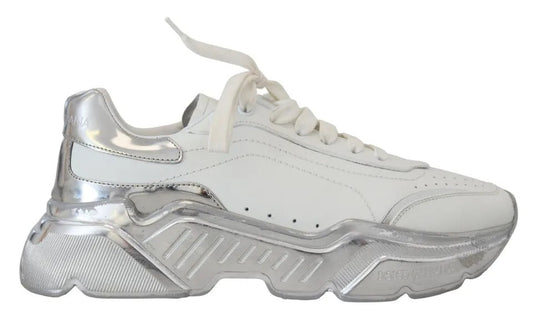 Dolce & Gabbana White Silver Leather Daymaster Women Sneakers Women's Shoes (Pre-Owned)