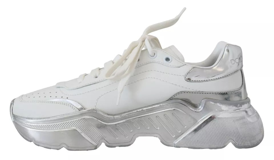 Dolce & Gabbana White Silver Leather Daymaster Women Sneakers Women's Shoes (Pre-Owned)