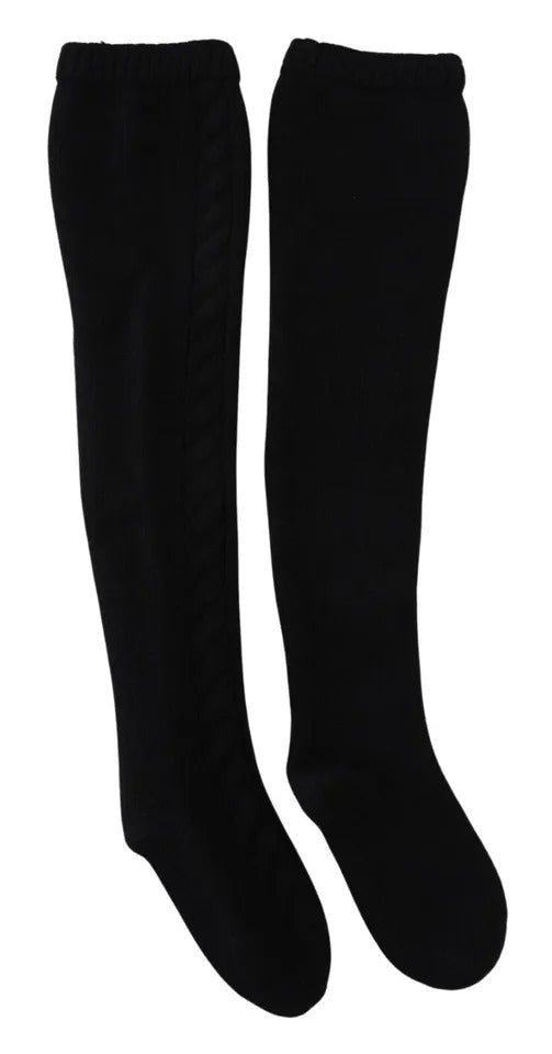 Dolce & Gabbana Black Wool Knit Calf Long Women Accessory Women's Socks (Pre-Owned)