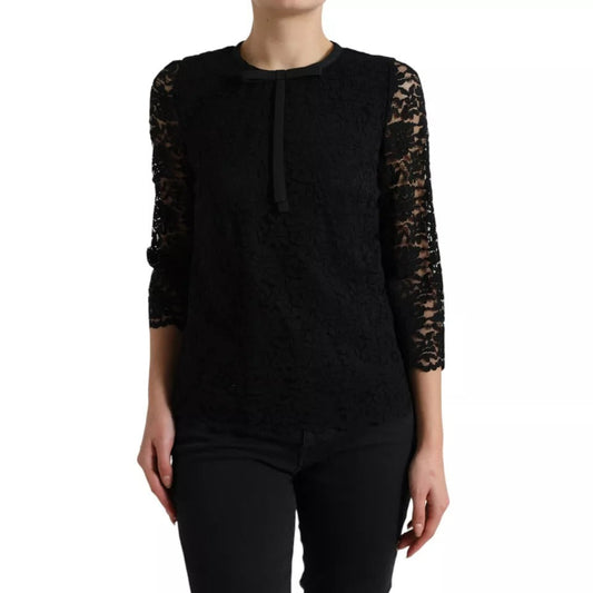 Dolce & Gabbana Black Floral Lace Blouse T-shirt Staff Women's Top (Pre-Owned)