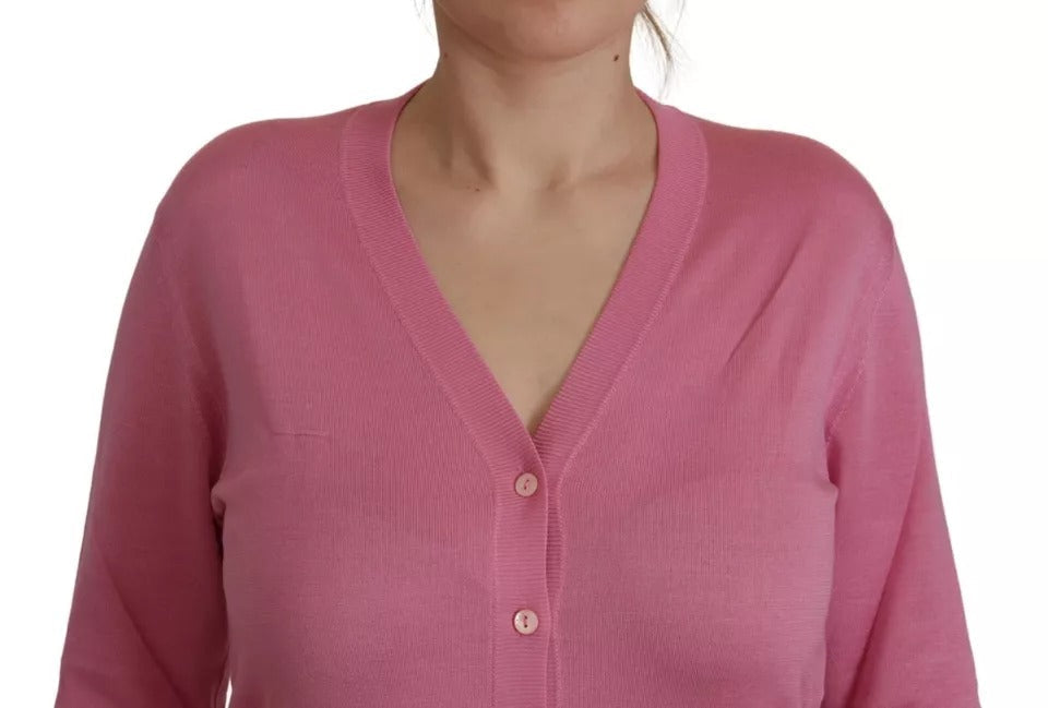 Dolce & Gabbana Pink 100% Silk Button Down Cardigan Women's Sweater (Pre-Owned)