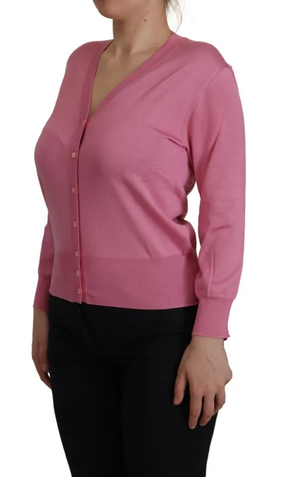 Dolce & Gabbana Pink 100% Silk Button Down Cardigan Women's Sweater (Pre-Owned)