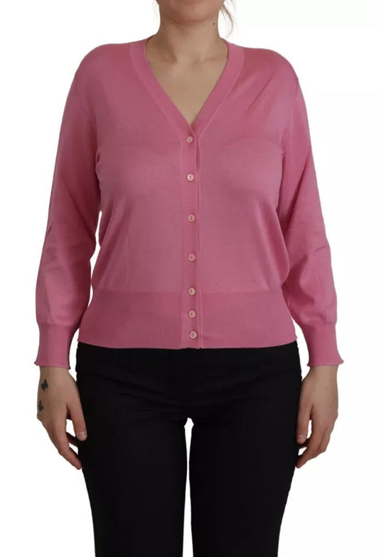 Dolce & Gabbana Pink 100% Silk Button Down Cardigan Women's Sweater (Pre-Owned)