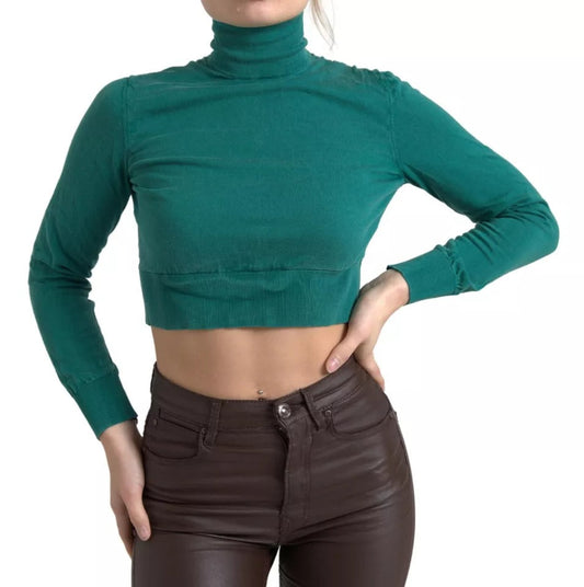 Dolce & Gabbana Dark Green Turtleneck Cropped Pullover Women's Sweater (Pre-Owned)