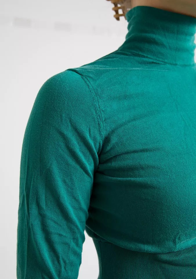 Dolce & Gabbana Dark Green Turtleneck Cropped Pullover Women's Sweater (Pre-Owned)