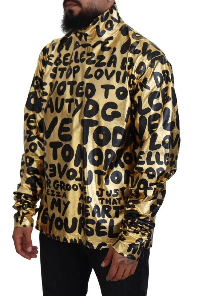 Dolce & Gabbana Gold Logo Print Turtleneck Pullover Men's Sweater (Pre-Owned)