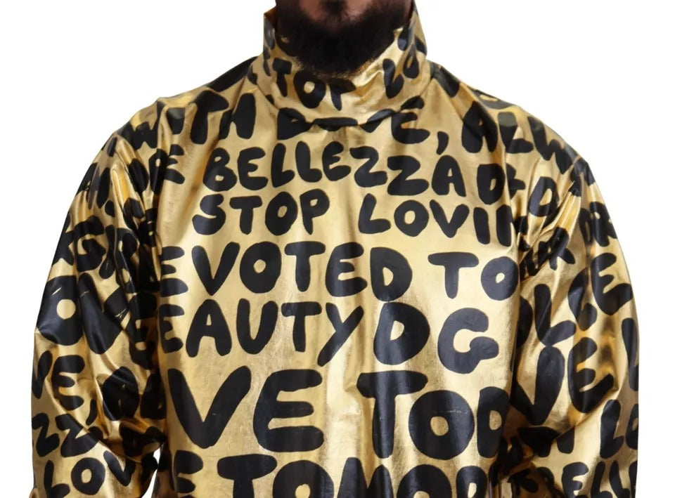 Dolce & Gabbana Gold Logo Print Turtleneck Pullover Men's Sweater (Pre-Owned)