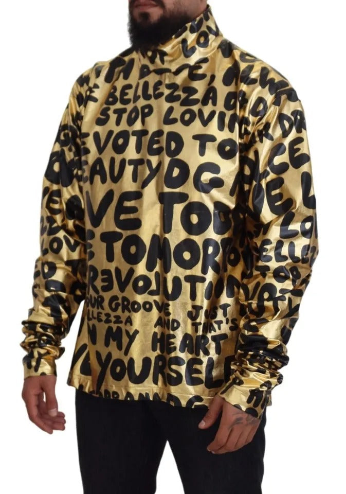 Dolce & Gabbana Gold Logo Print Turtleneck Pullover Men's Sweater (Pre-Owned)