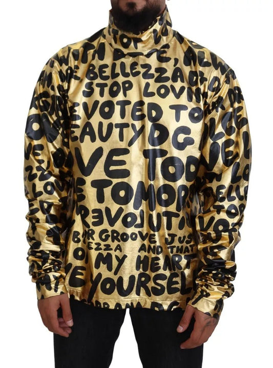 Dolce & Gabbana Gold Logo Print Turtleneck Pullover Men's Sweater (Pre-Owned)