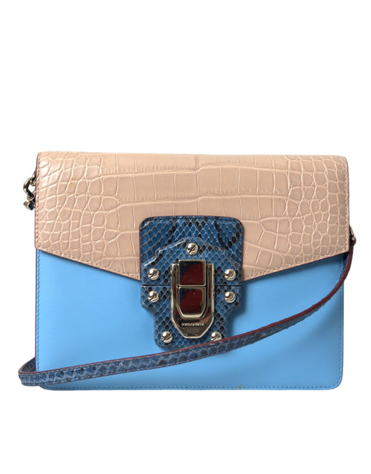 Dolce & Gabbana Blue Beige Exotic Leather LUCIA Crossbody Purse Women's Bag (Pre-Owned)