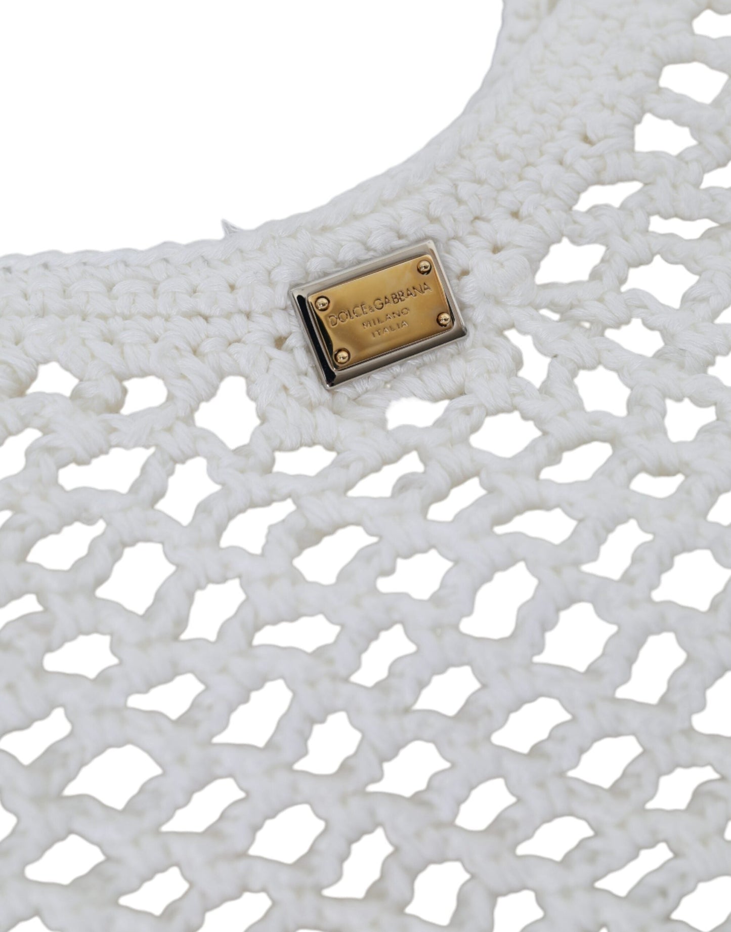 Dolce & Gabbana White Green Knitted Cotton Logo Shopping Tote Women's Bag