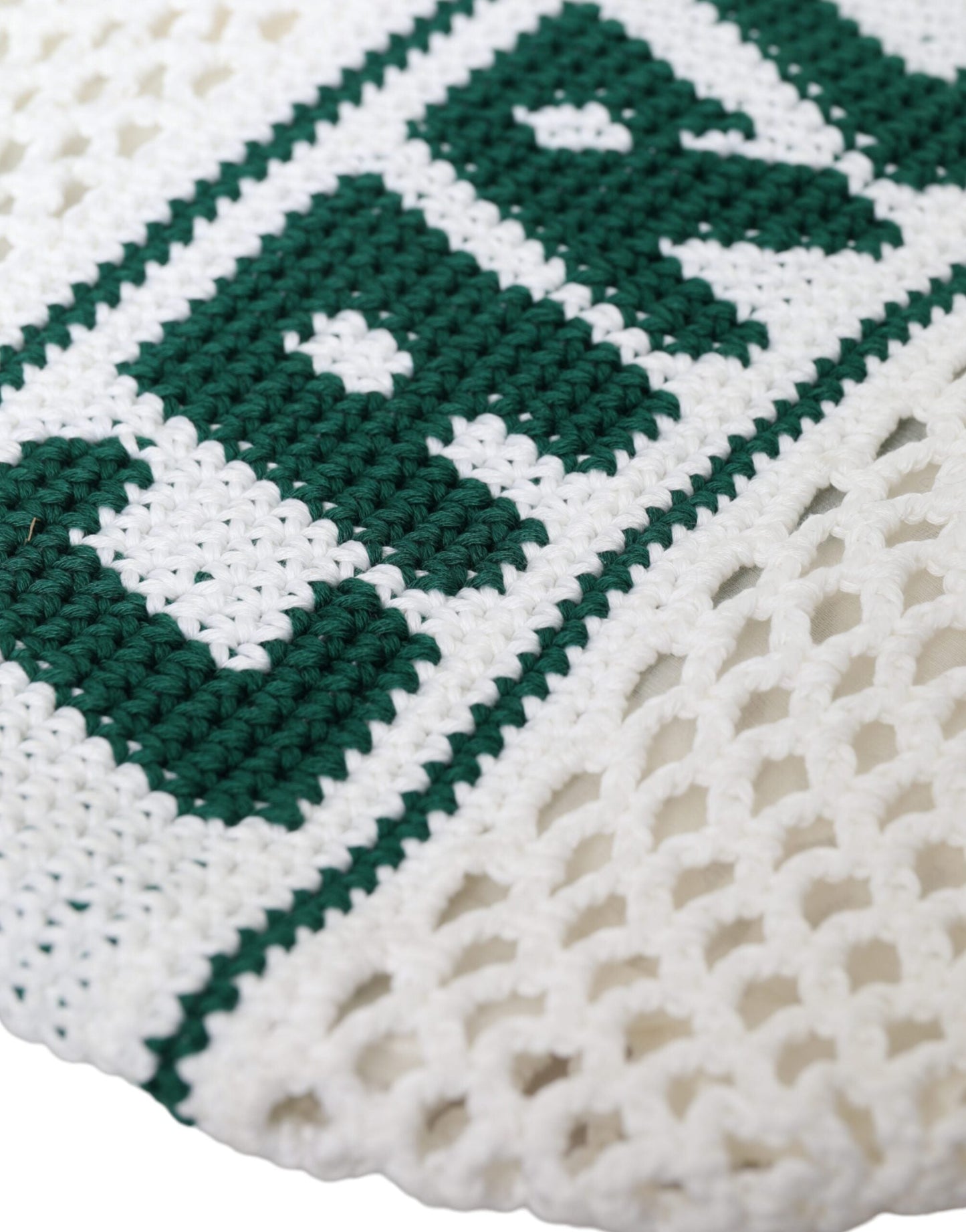Dolce & Gabbana White Green Knitted Cotton Logo Shopping Tote Women's Bag