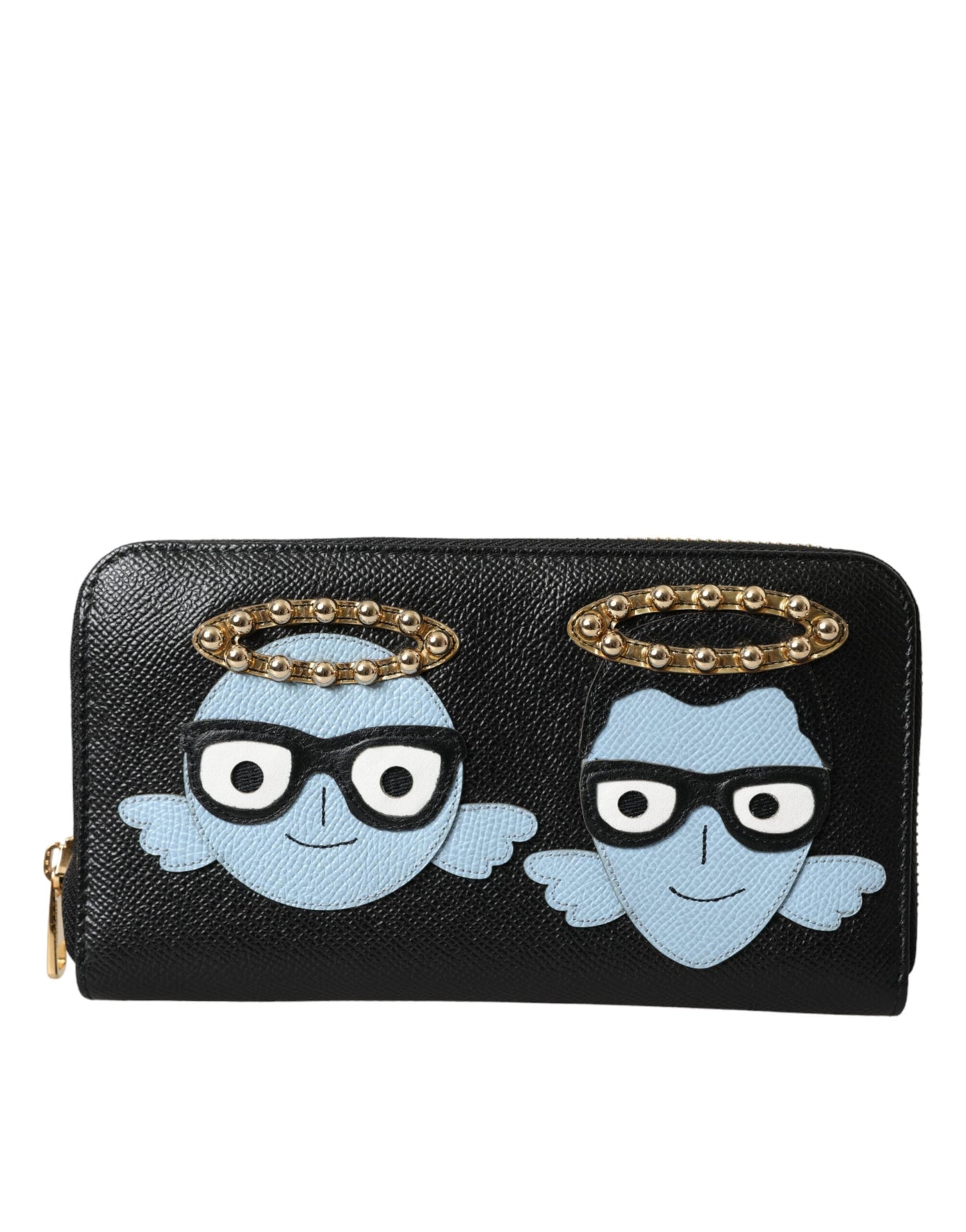 Dolce & Gabbana Black Blue Leather #DGFAMILY Zipper Continental Men Men's Wallet