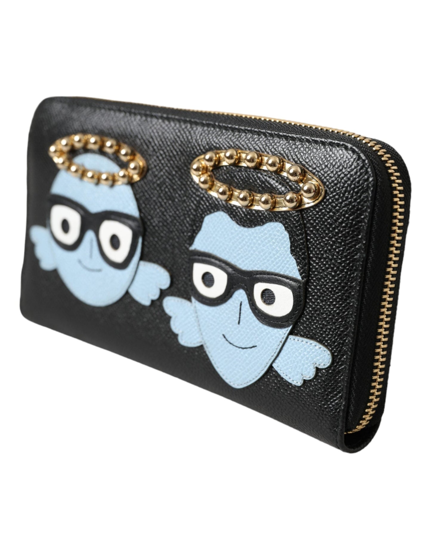 Dolce & Gabbana Black Blue Leather #DGFAMILY Zipper Continental Men Men's Wallet