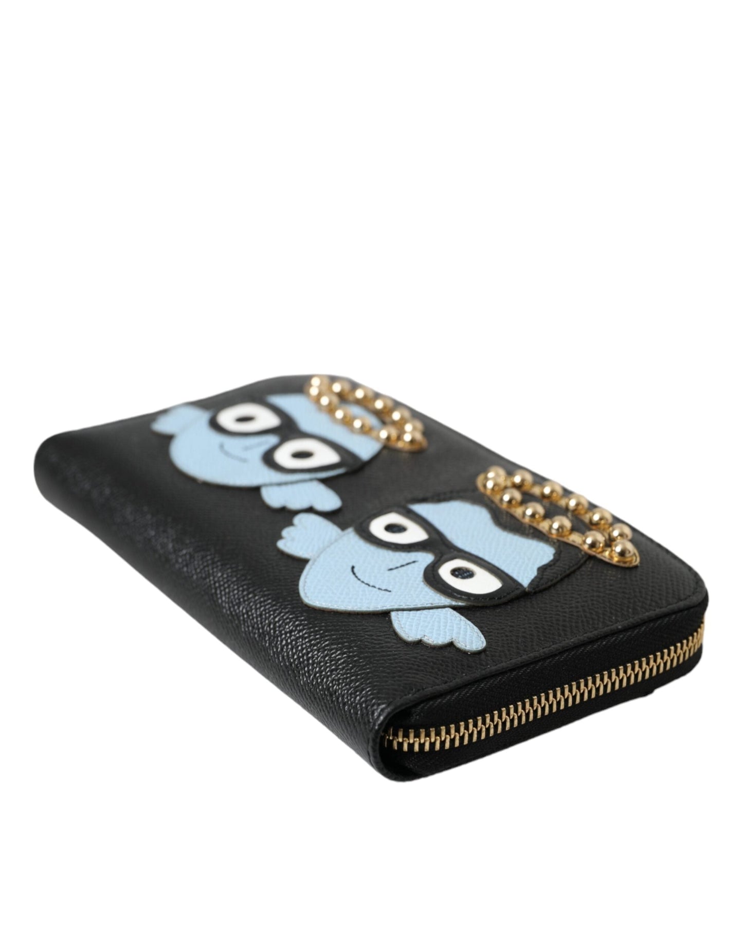 Dolce & Gabbana Black Blue Leather #DGFAMILY Zipper Continental Men Men's Wallet