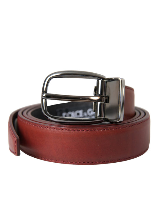 Dolce & Gabbana Brown Leather Silver Metal Buckle Belt Men's Men