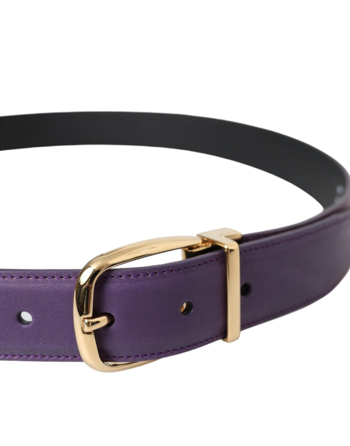 Dolce & Gabbana Purple Leather Gold Metal Buckle Belt Men's Men