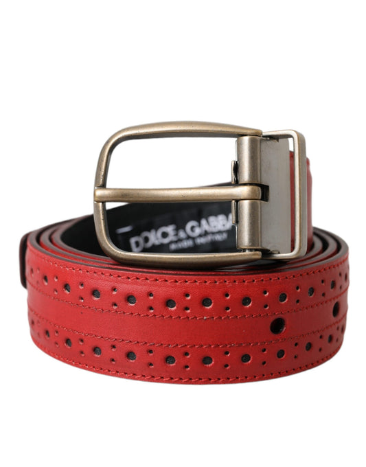 Dolce & Gabbana Red Perforated Leather Metal Buckle Belt Men's Men