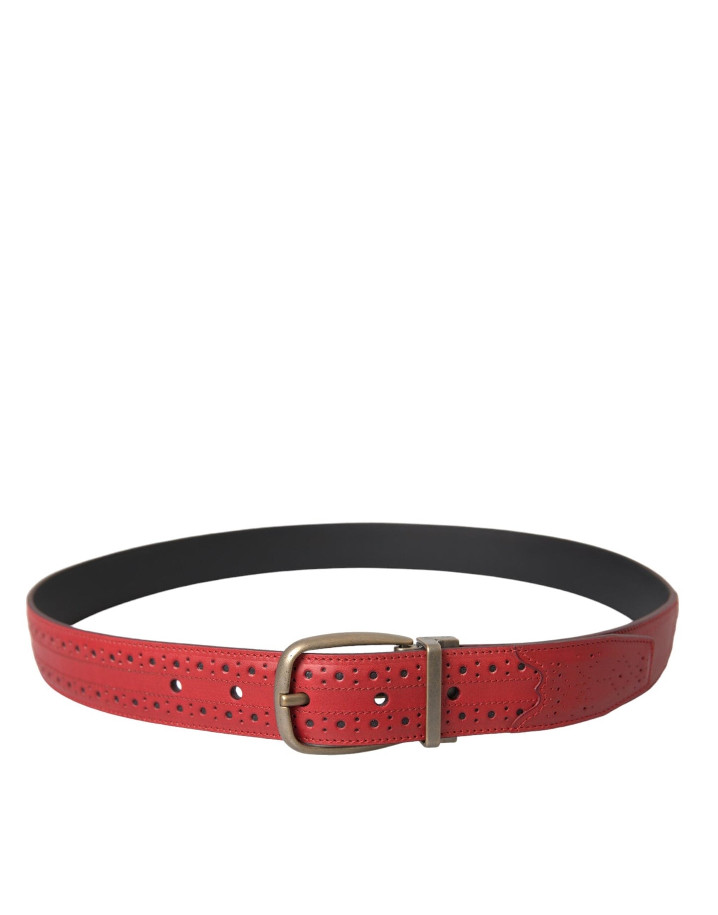 Dolce & Gabbana Red Perforated Leather Metal Buckle Belt Men's Men