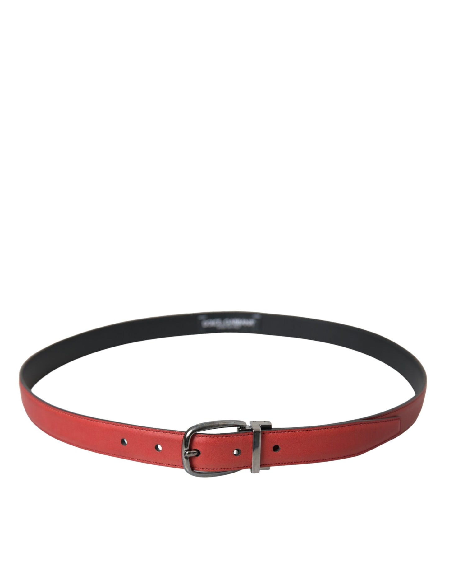 Dolce & Gabbana Red Leather Silver Metal Buckle Belt Men's Men