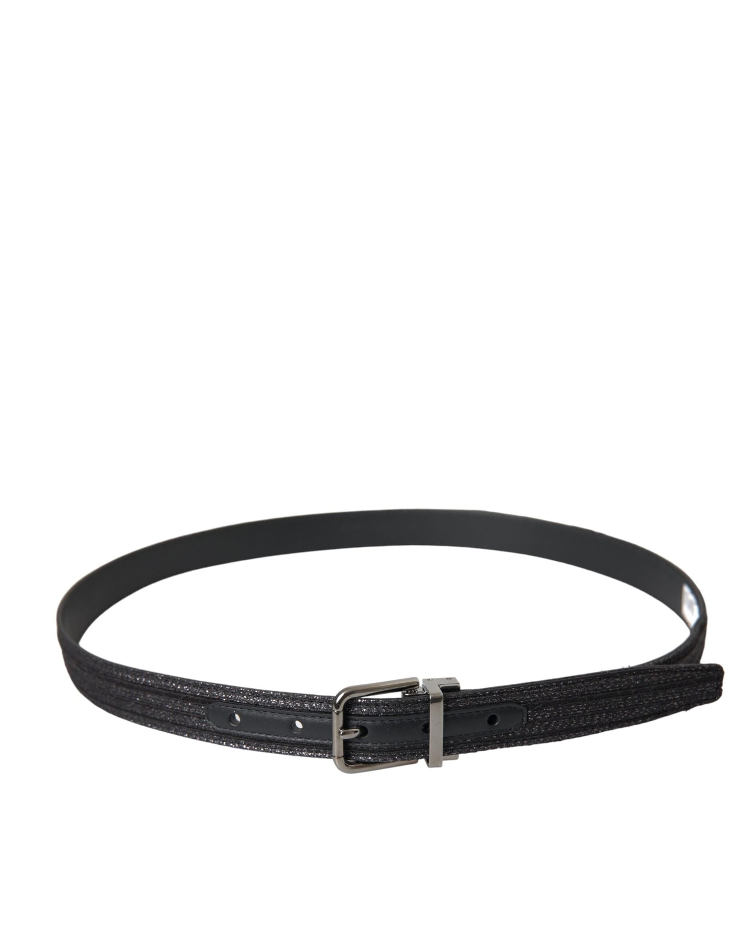Dolce & Gabbana Black Jacquard Stripes Silver Metal Buckle Men's Belt