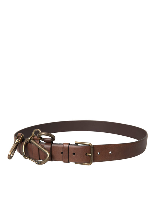 Dolce & Gabbana Brown Calf Leather Gold Metal Buckle Belt Men's Men