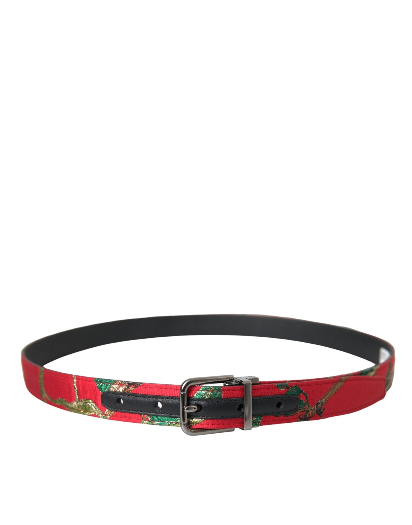 Dolce & Gabbana Red Leather Jacquard Silver Metal Buckle Men's Belt