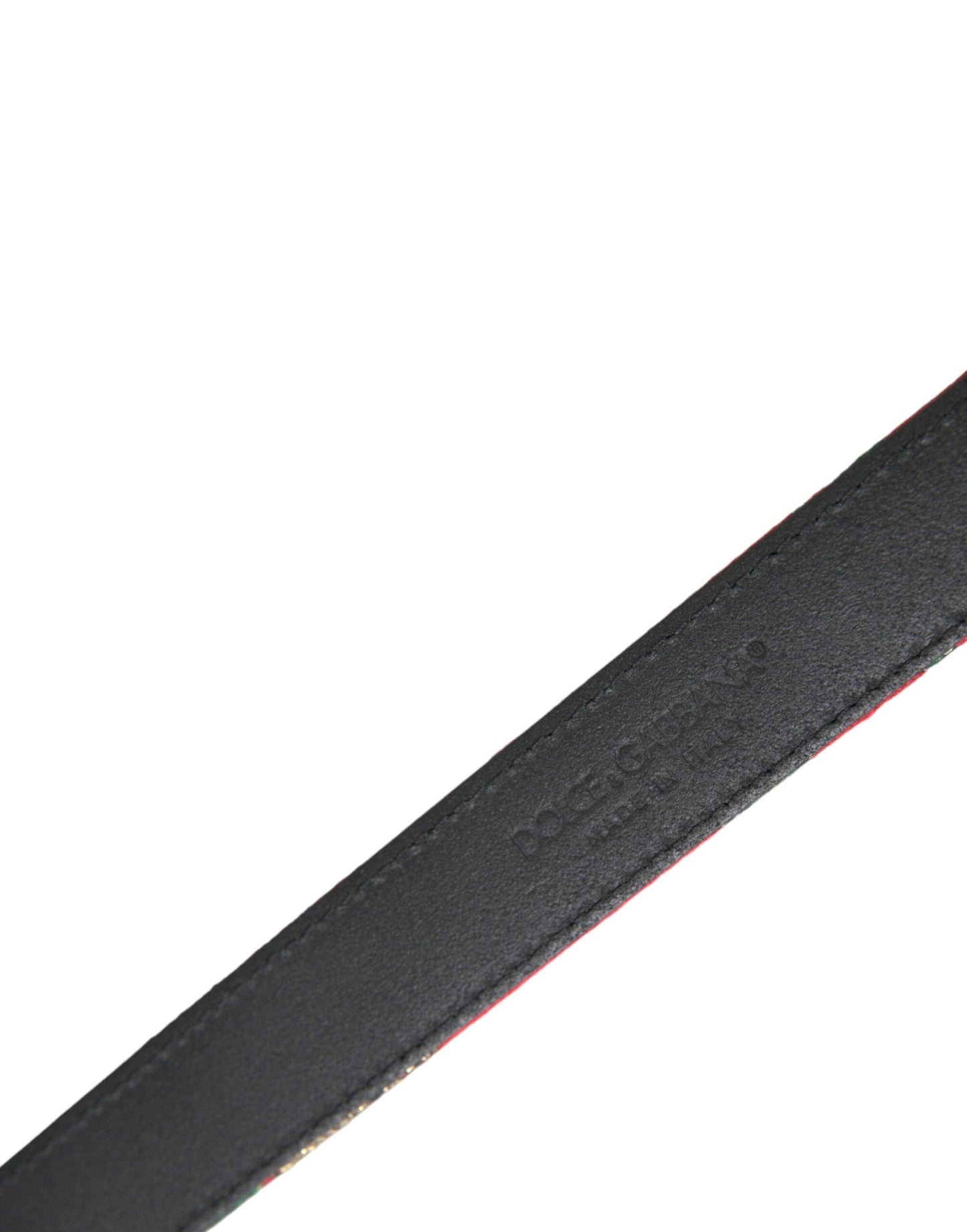 Dolce & Gabbana Red Leather Jacquard Silver Metal Buckle Men's Belt