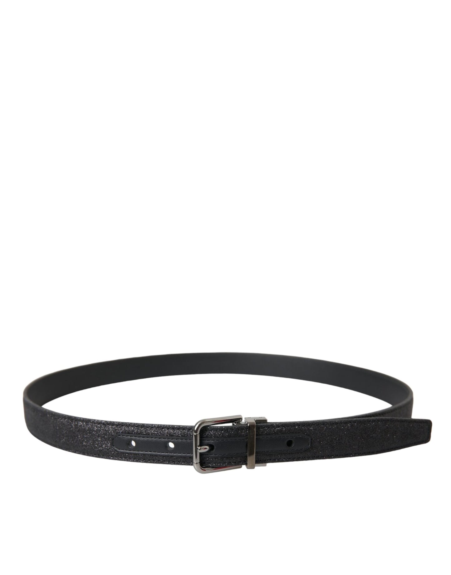 Dolce & Gabbana Black Glittered Leather Silver Buckle Women's Belt