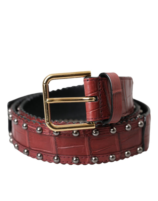 Dolce & Gabbana Brown Alligator Leather Studded Metal Buckle Women's Belt