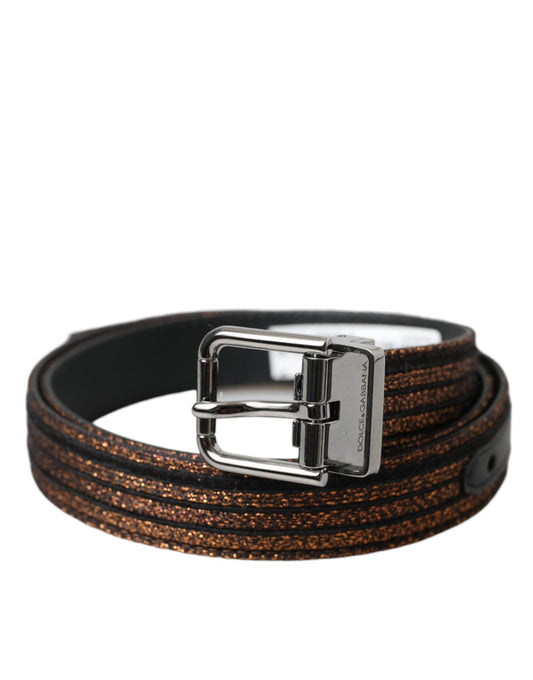 Dolce & Gabbana Gold Jacquard Stripes Silver Metal Buckle Women's Belt