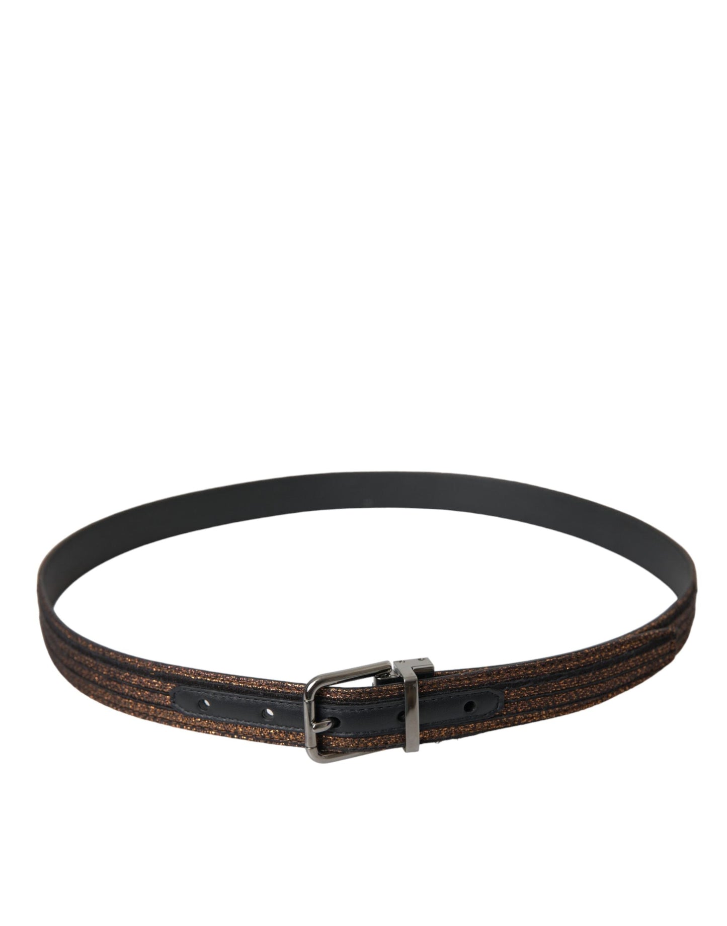Dolce & Gabbana Gold Jacquard Stripes Silver Metal Buckle Women's Belt