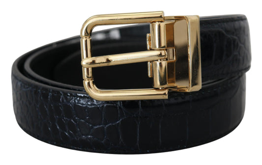 Dolce & Gabbana Black Exotic Leather Gold Metal Buckle Women's Belt