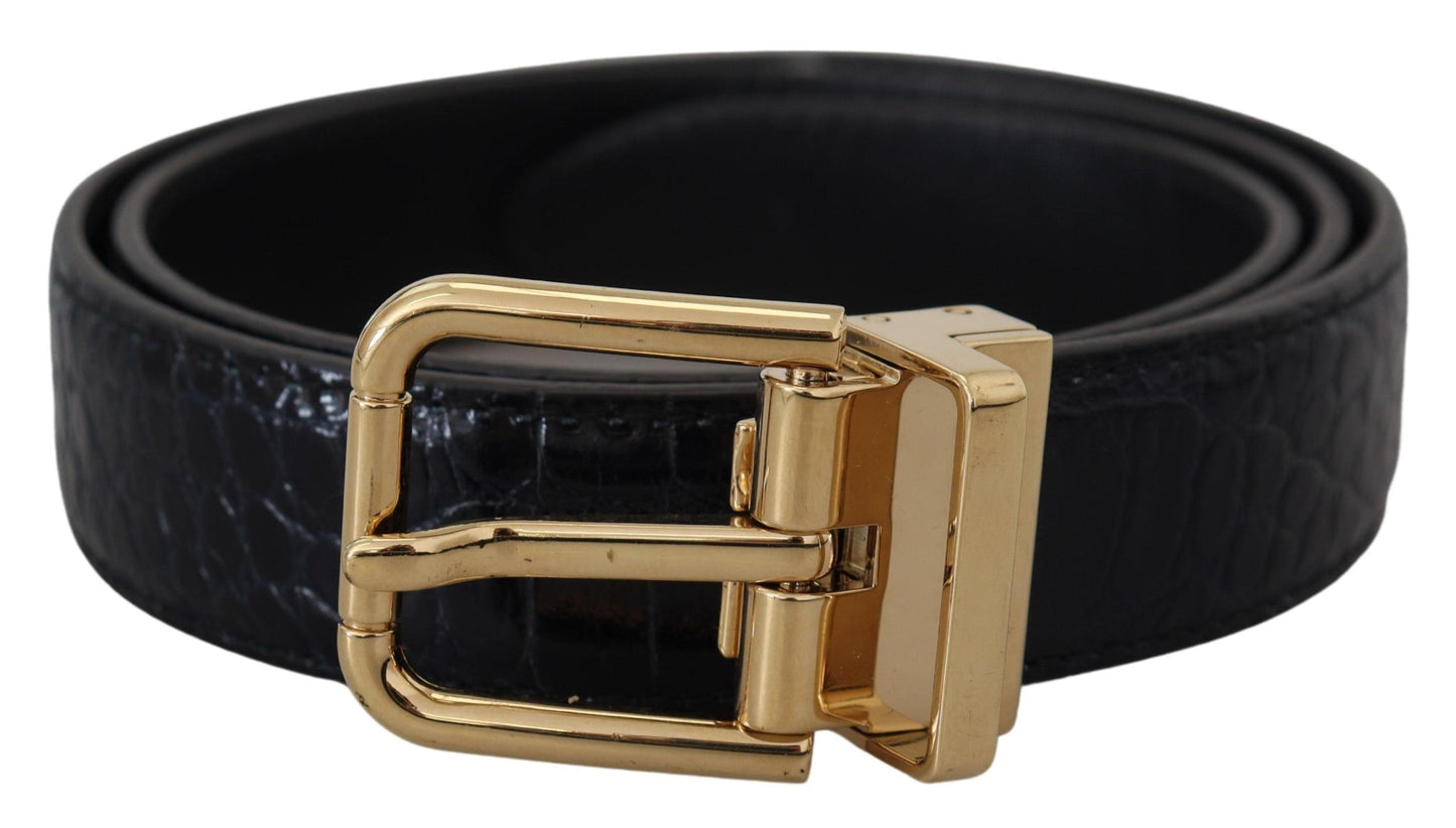 Dolce & Gabbana Black Exotic Leather Gold Metal Buckle Women's Belt