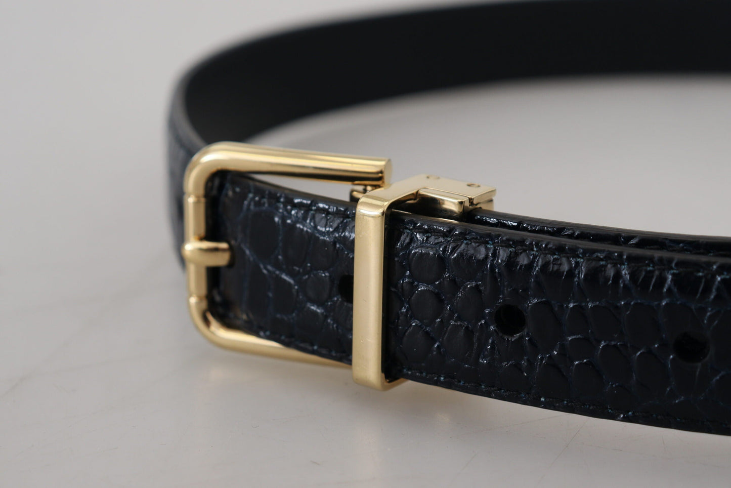 Dolce & Gabbana Black Exotic Leather Gold Metal Buckle Women's Belt