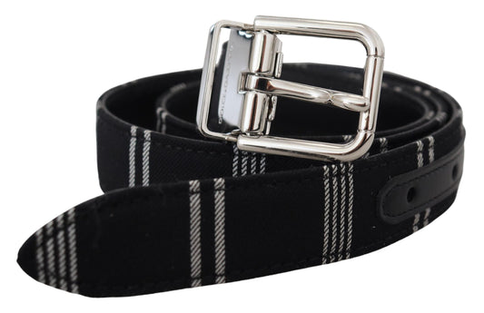 Dolce & Gabbana Black White Cotton Metal Silver Buckle Women's Belt