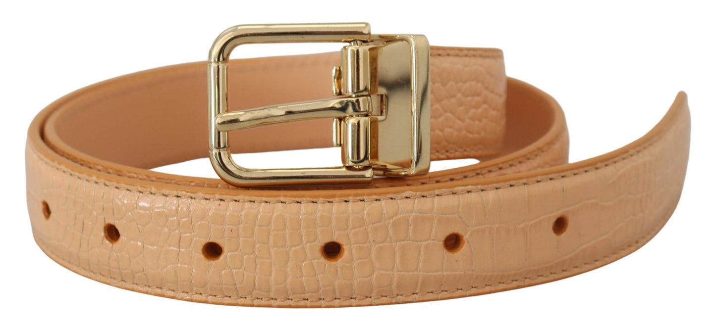 Dolce & Gabbana Beige Exotic Leather Gold Metal Buckle Women's Belt
