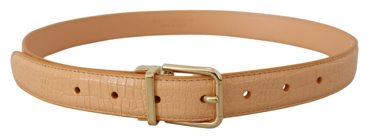 Dolce & Gabbana Beige Exotic Leather Gold Metal Buckle Women's Belt