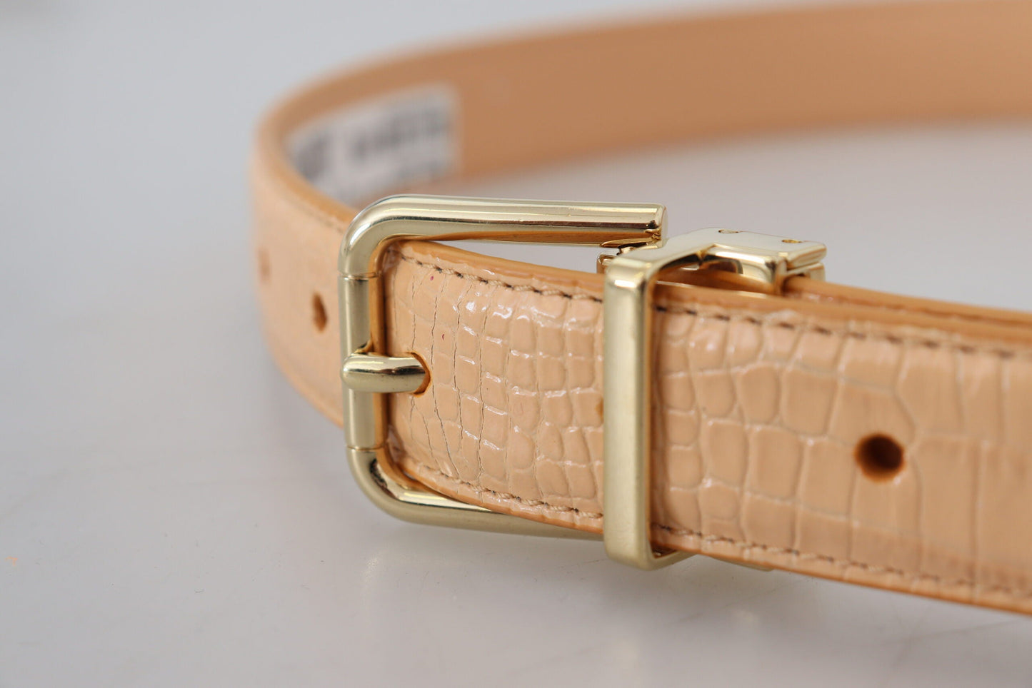 Dolce & Gabbana Beige Exotic Leather Gold Metal Buckle Women's Belt