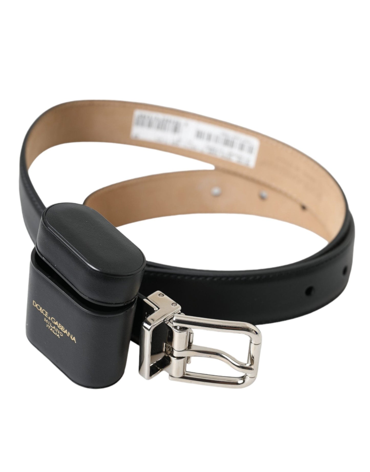 Dolce & Gabbana Black Leather Airpods Case Silver Buckle Women's Belt